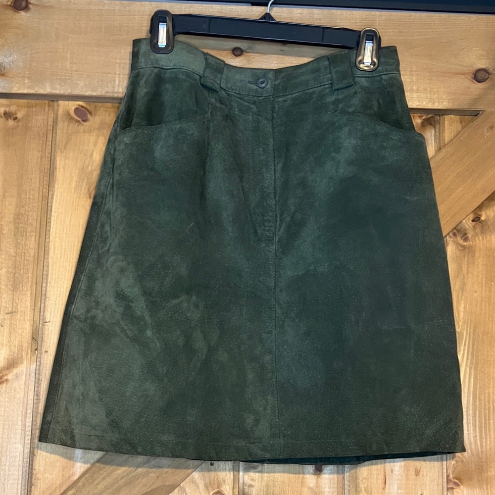Vintage dark green suede mini skirt